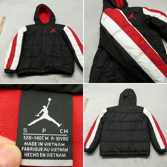 Jordan Jacket Youth Small‎ Black Colorblock Pockets Hooded Full Zip Puffer Read - Picture 1 of 16